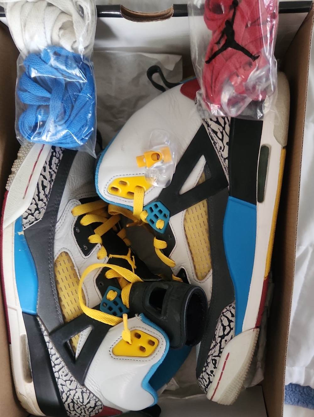 Jordan Spizike Men's Sneakers in White, Blue, Yellow & Black